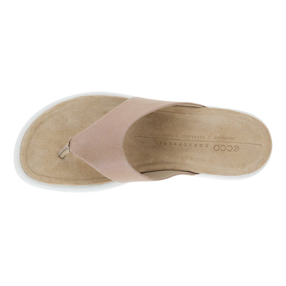 Womens Sandals - ECCO Corksphere Thong - Khaki - 9813ULBGC